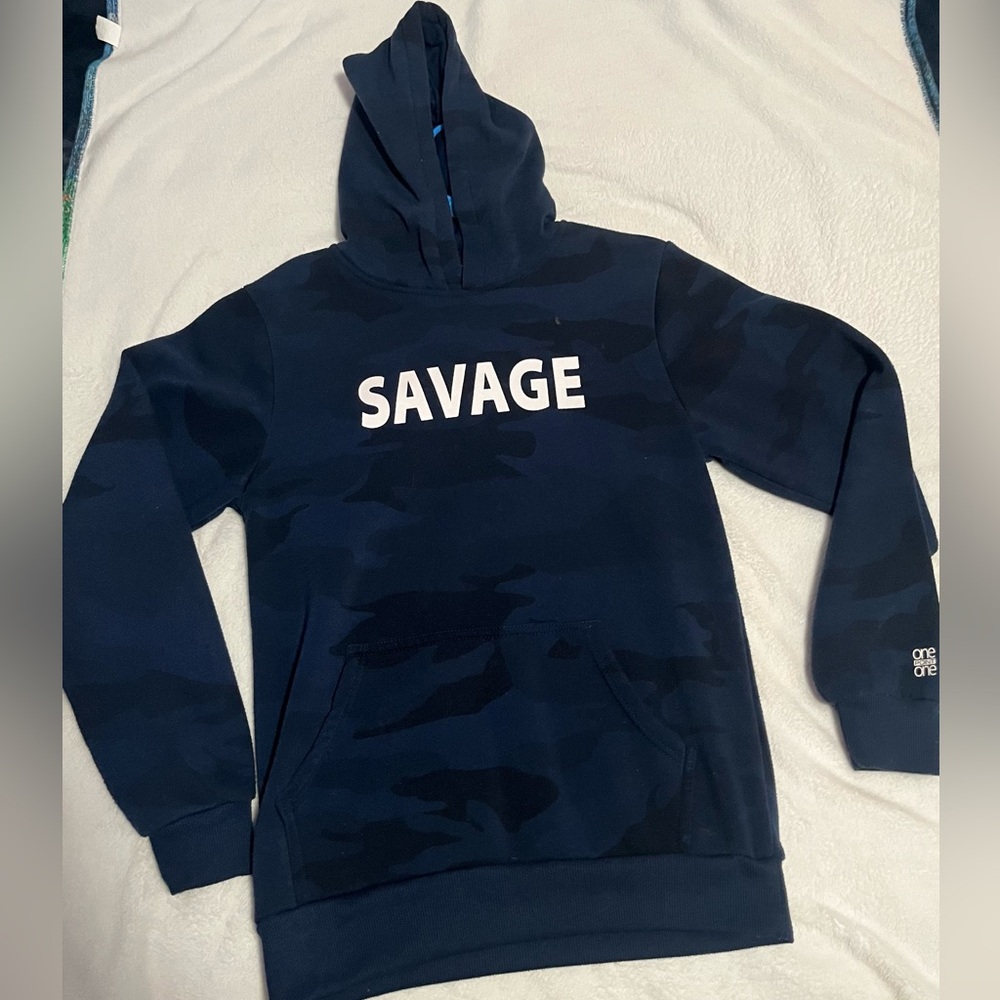 One Point One navy blue hoodie.